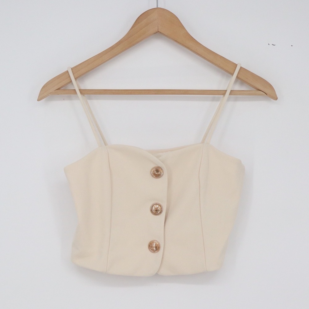H&M Crop Top Womens S Cream Spaghetti Strap Gold Button Detail Good